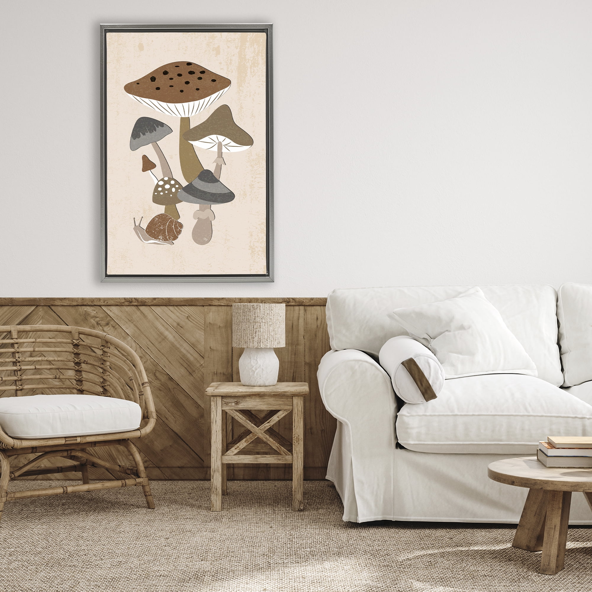 Stupell Industries Earthy Fungi Mushrooms & Snail Gray Framed Floater Canvas Wall Art, design by Martina Pavlova
