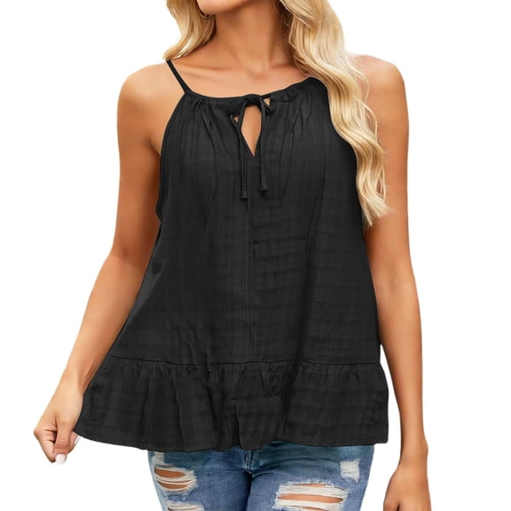 DHFJKG Womens Summer Boho T Shirts Sleeveless Flares Hem Loose Fit Camisole Shirt Solid Color Tank Top Beach Vacation Trendy Tops