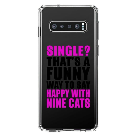 DistinctInk Clear Shockproof Hybrid Case for Samsung Galaxy S10  PLUS (6.4" Screen) - TPU Bumper Acrylic Back Tempered Glass Screen Protector - Single? Happy with Nine Cats