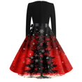 thumbnail image 3 of Womens Christmas Dress 2024 Glitter Xmas Tree Print Dress Long Sleeve Snowflake Cocktail Swing Dress Crew Neck Cute Vintage Dresses Plus Size Christmas Party Costumes, 3 of 3