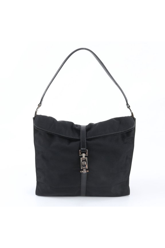 Pre-Owned Gucci Jackie 001 3355 Leather Nylon Shoulder Bag Handbag Black Women's