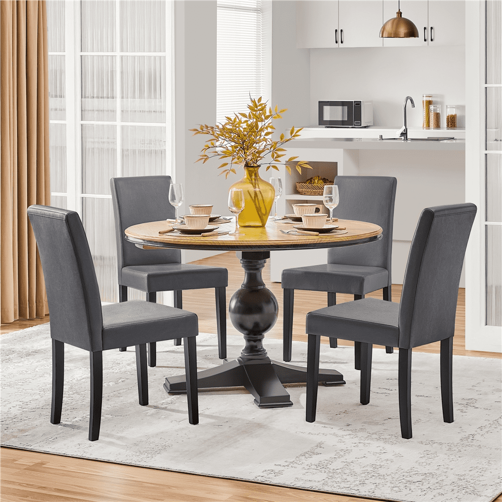 Alden Design Padded Parson Dining Chairs with Solid Wood Legs, Set of 4, Gray