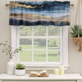thumbnail image 2 of Navy Blue Marble Curtain Valances for Windows, Kitchen Valance Window Treatments Panel 2 Pack, Ink Painted Artwork Modern Rod Pocket Short Curtains for Bathroom Bedroom 42 x 12 Inch, 2 of 8