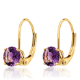 thumbnail image 3 of 14K Solid Yellow Gold 6mm Purple Amethyst Drop Dangle Earrings Gemstone February Birthstone Jewelry, 3 of 10