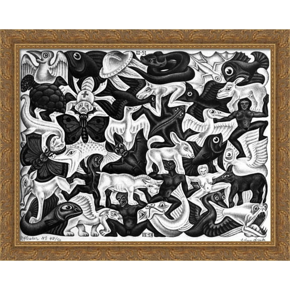 Mosaic I 36x28 Large Gold Ornate Wood Framed Canvas Art by M.C. Escher
