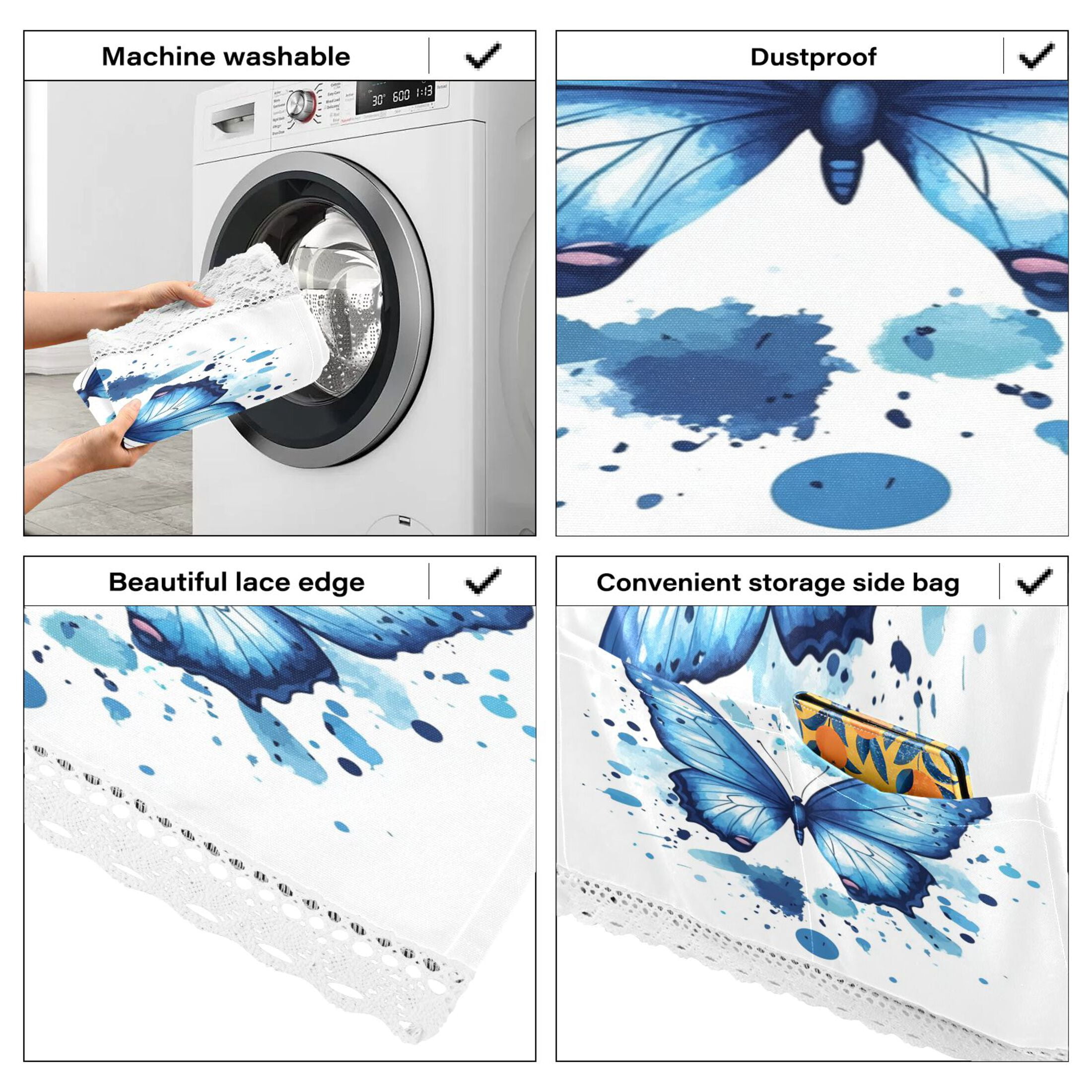 Blue ButterflyWasher and Dryer Covers Dust-Proof and Oil Resistant Fridge Cover with 4 Storage Pockets Washing Machine Top Cover for Laundry Kitchen Home 51.2 x 22 In