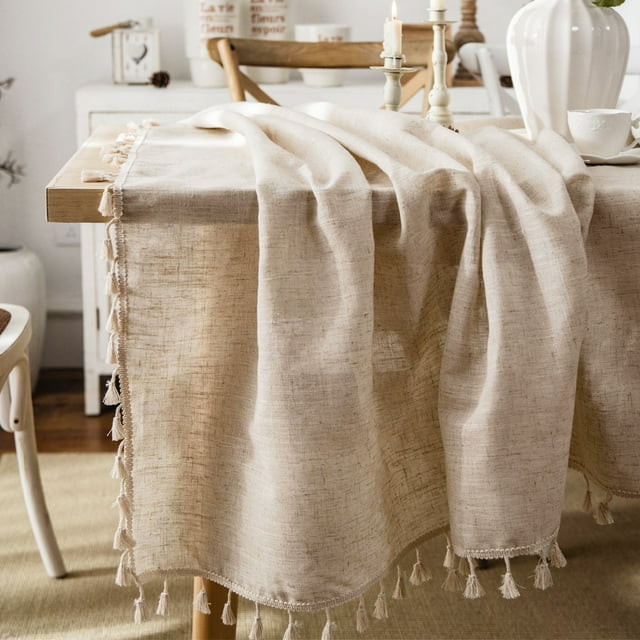 Mantel rectangular Miuline impermeable, antiarrugas, con borlas, antidecoloración, estilo rústico, para cocina, comedor, fiesta, hogar, decoración de mesa.