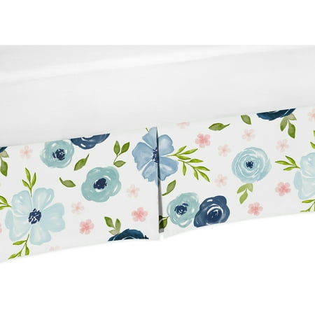 UPC: 0846480073505 | Blue and Pink Floral Baby Girl Crib Bed Skirt – Blush  Navy  Green and White Shabby Chic Watercolor Rose Flower Pleated Nursery Dust Ruffle by Sweet Jojo Designs
