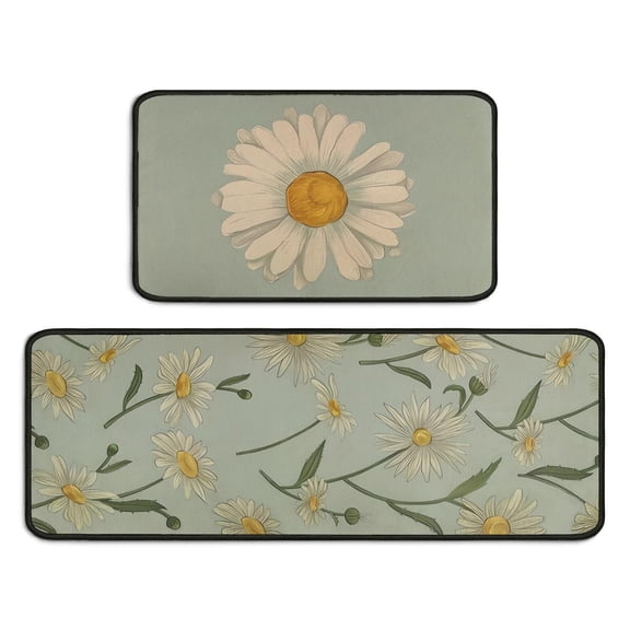 Spring Kitchen Mats Set of 2, Floral Kitchen Rugs and Door Mats, Non-Slip Absorbent Floor Mat Seasonal Kitchen Decorative 17x29 and 17x47 Inch DM066