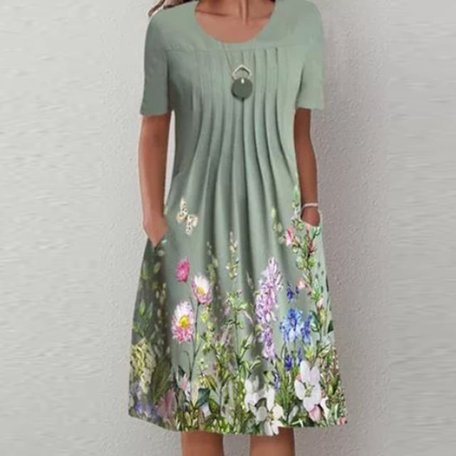 CEHVOM Robes de Plage Grande Taille pour Femmes, Robes pour Femmes à Bretelles Spaghetti, Robe de Plage à Manches Courtes, Robe d'Été Classique Chic pour Dames en Coton Ultra Douce à Motif Floral Graphique pour Femmes