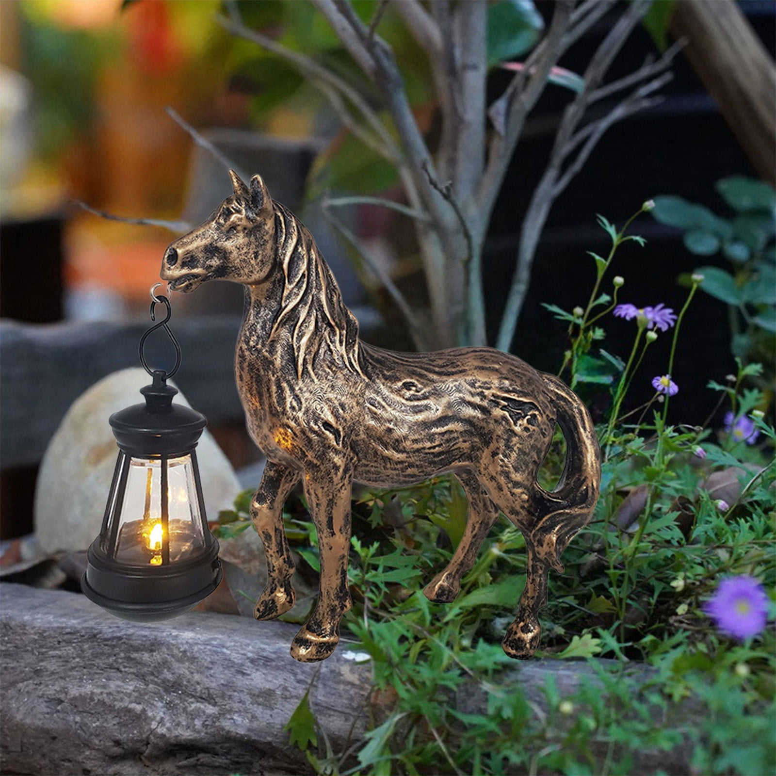 Clearance Outdoor Horse Statues with Solar Garden Light:Horse Garden Statues for Outside,Outdoor Figurine for Yard Art Lawn Ornaments Patio Balcony Home House - Birthday Gifts for Mom Dad