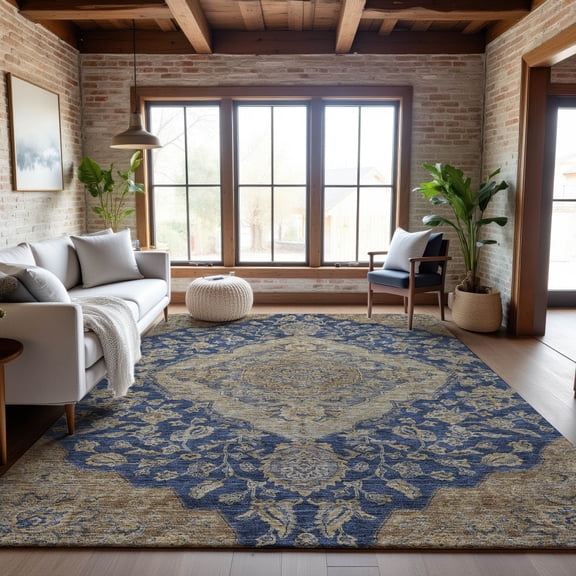 Addison Rugs Mayfield Premium Machine Washable Traditional Global Navy Rectangle Rug, 5' x 7'6"