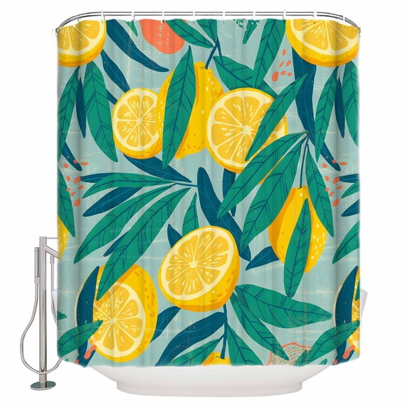 Shower Curtain Bathroom Set Summer Fruit Lemon Waterproof Fabric Shower Curtains with Grommets&Hooks Classic Country Plant Privacy Bath Curtain for Bathtub 36x72in