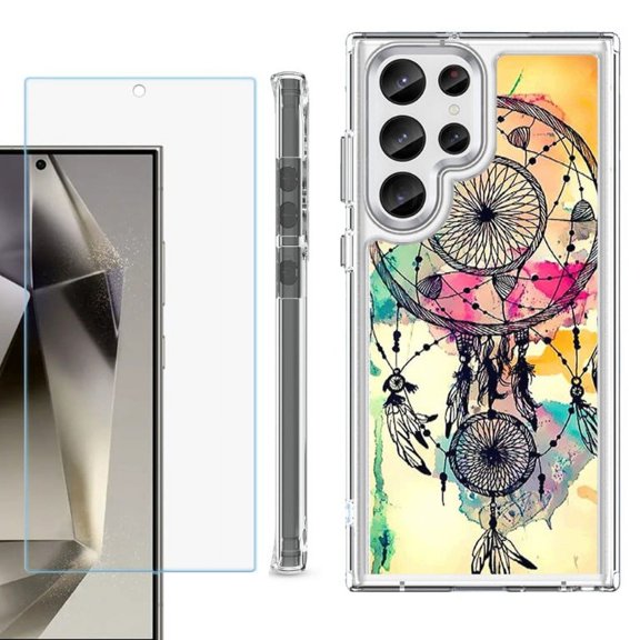OneToughShield ® Case Compatible with Samsung Galaxy S24 Ultra, Shockproof Bumper Phone Case, with Tempered Glass Screen Protector - Dream Catcher Color