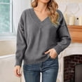 thumbnail image 2 of Arlun V-Neck Sweaters for Women Soft Long Sleeve Versatile Knitted Sweater Casual Loose Fit Solid Color Drop Shoulder Pullover Tops Autumn and Winter Going out Clothes GY1 M, 2 of 5