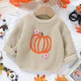 thumbnail image 2 of Toddler Boys Pumpkin Embroidered Knit Sweater,Crewneck Long Sleeve Pullover,Autumn Halloween Top 9-12 Months, 2 of 9