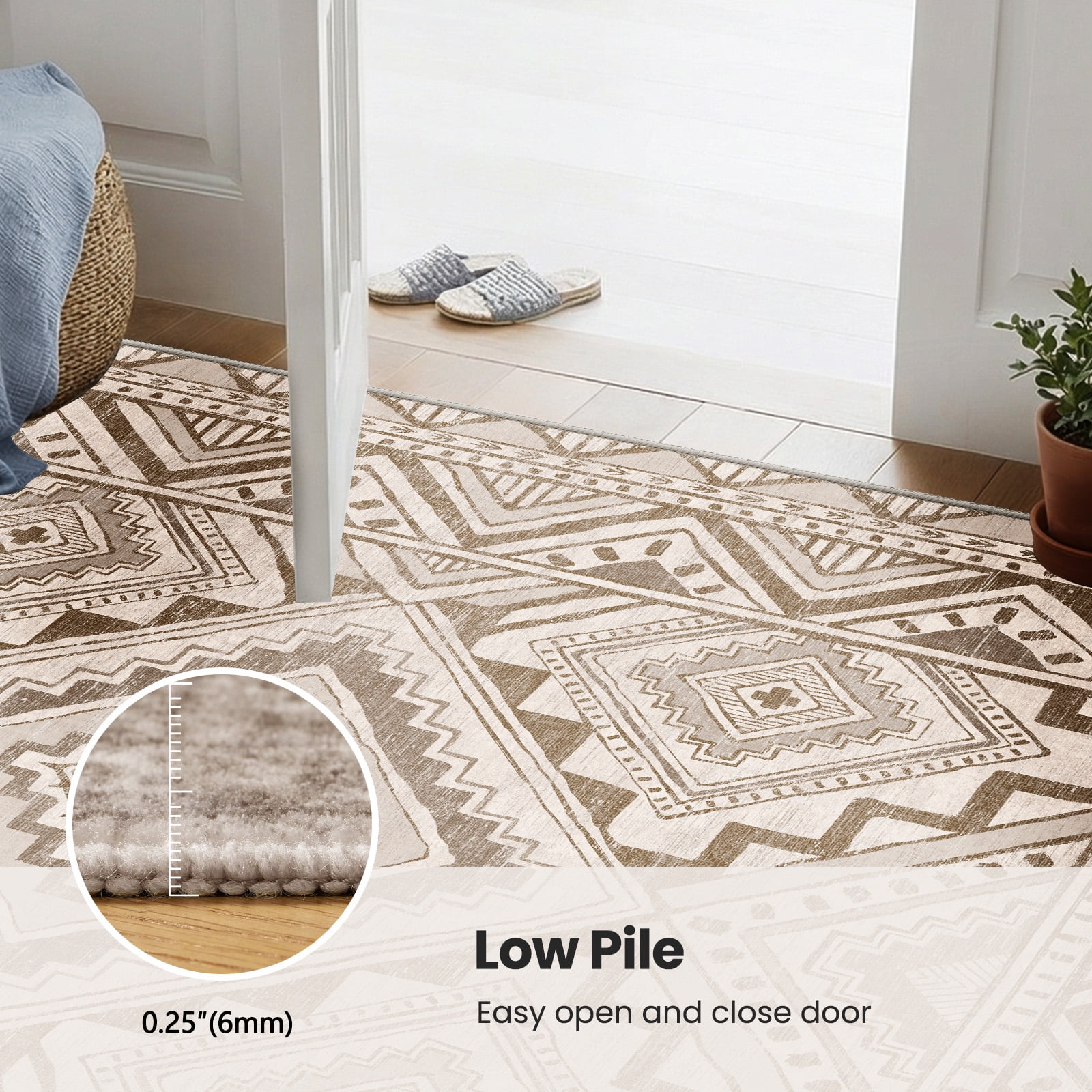 CHITOOMA 8'x10' Area Rugs for Living Room, Washable Boho Moroccan Rug Soft Vintage Distressed Geometric Tribal Area Rug for Bedroom Dining Room Office with Non-Slip Backing, Stain Resistant Non-Shed