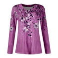 thumbnail image 4 of Fiaer V Neck Long Sleeve T Shirts for Women V Neck Oversized Tshirts Floral Printed Loose Fit Fashion Tops Dark Purple XL, 4 of 5