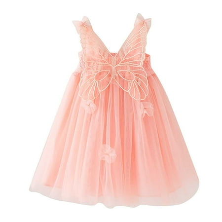 

ZCFZJW Toddler Baby Girls Tulle Dresses Summer Cute Solid Color Sleeveless Princess Party Tutu Dress Butterfly Elegant Kids Angel Wings Clothes #01-Pink 3-4Years