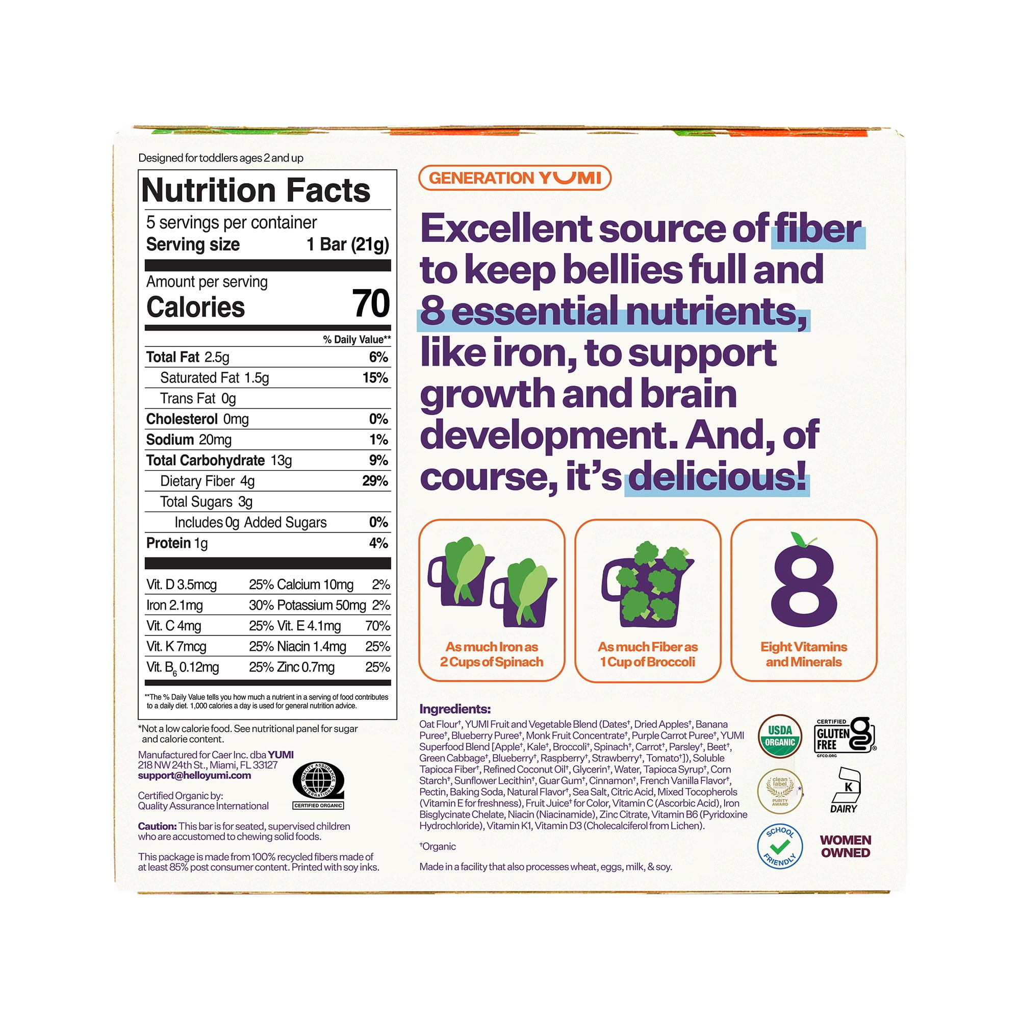 YUMI Organic Blueberry & Purple Carrot Toddler Snack Bars - 3.7oz/5ct
