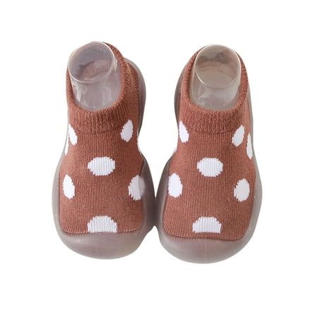 

Kesitin Infant Socks First Walker Floor Slippers Rubber Sole Sock Shoes Comfort Polka Dot Home Shoe House Non-Slip Slipper Brown 7C
