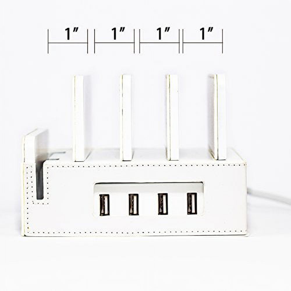 G.U.S Compact Charging Station, Universal Multi-Port USB Charging Station Desktop and Bedside Charging Stock Organizer. White Leatherette - Set of 4 Lightning Cords Included - image 4 of 6
