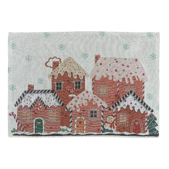 Maison Concepts Table Placemats, Protective Mats, Decorative Dining, Easy Clean, Tapestry, Multi Tapestry Placemat (Gingerbread Houses) (13 X 18) - Set of 12, Dimensions: 13L X 18W X 1H