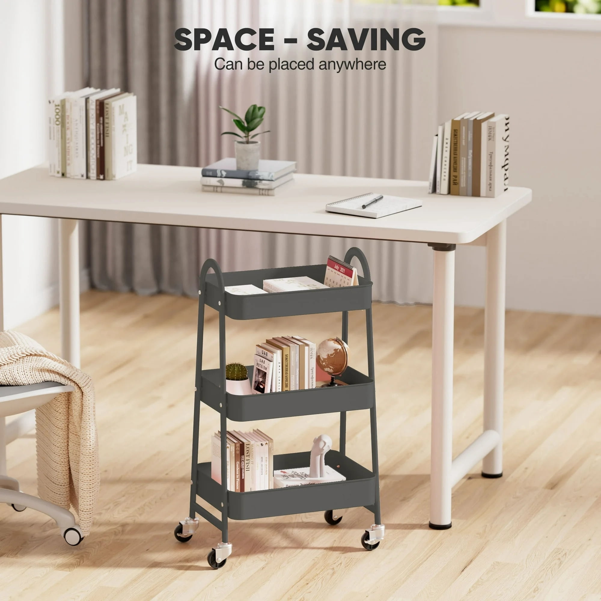 GIANNA 3 Tier Rolling Cart Organizer, Plastic Rolling Cart with Lockable Wheels & Reinforced Handle, Lightweight Utility Cart Storage Cart for Nursery, Kitchen, Bathroom, Craft Room