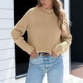 thumbnail image 5 of Itsame Women Knitted Sweater High Neck Pullover Sweatershirt Long Sleeves Solid Color Sweatshirts Khaki Size 2XL, 5 of 6