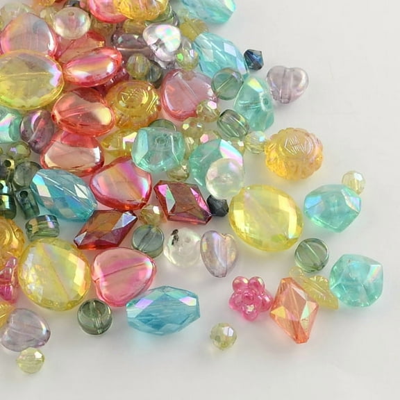 Mixed AB-Color Transparent Acrylic Beads Mixed Color 6~20x6~17x3~8mm Hole: 1~2mm