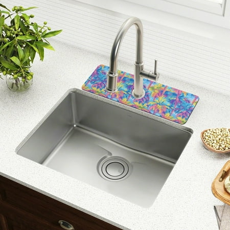 

Vibrant Color Palm Trees Faucet Mat for Kitchen Sink 15 Sink Splash Guard Mat Super Absorbent Fast Drying Drain Pad