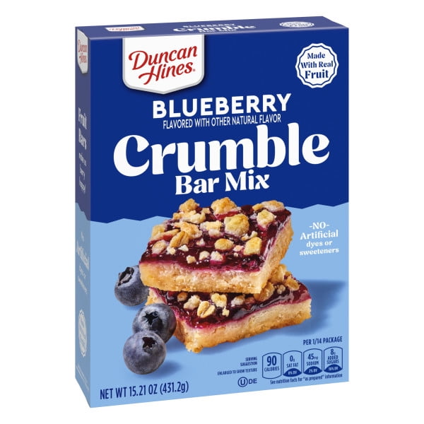 (3 pack) Duncan Hines Blueberry Flavored Crumble Bar Mix, Breakfast Bar Mix, Made With Real Fruit, 15.21 oz.