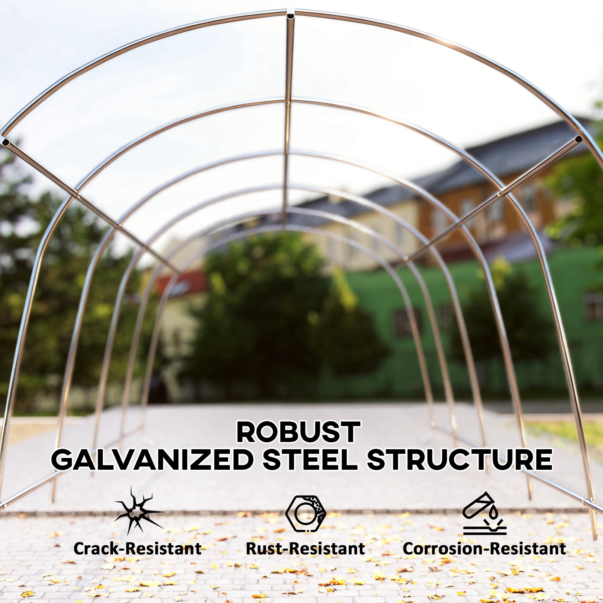 12' x 23.6' Heavy Duty Carport, UPF50+ Portable Garage Car Canopy Tent with Galvanized Frame, Large Door, Beige