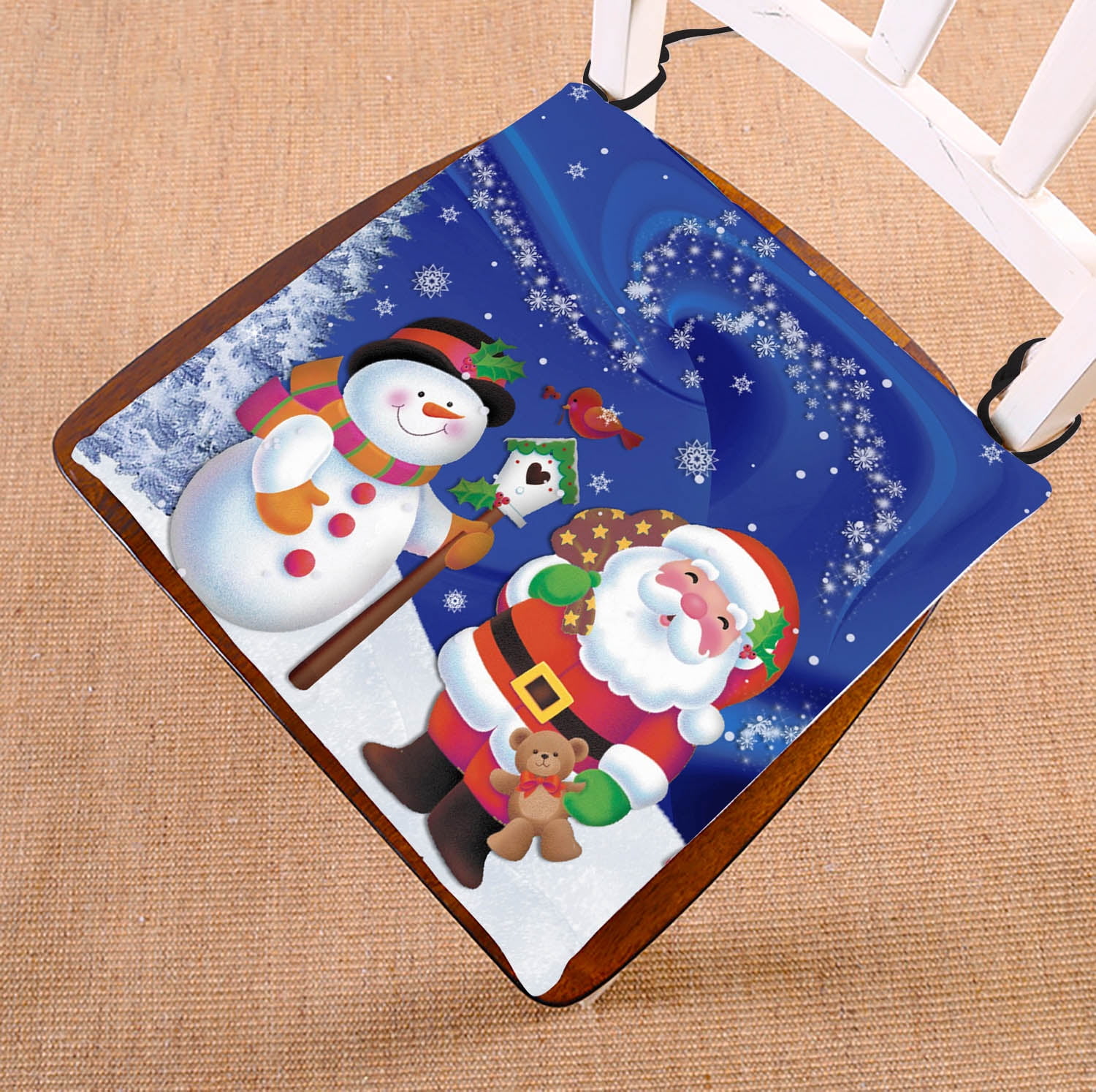 GCKG Merry Christmas Santa Claus and Snowman Chair Pad Seat Cushion