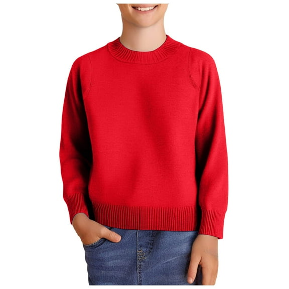 Toddler Sweater Boy Black Sweater Kids and Boys Cotton Crewneck Pullover Sweater Long Sleeve Knit Jumper Fall Winter Clothes Red 12-18 Months