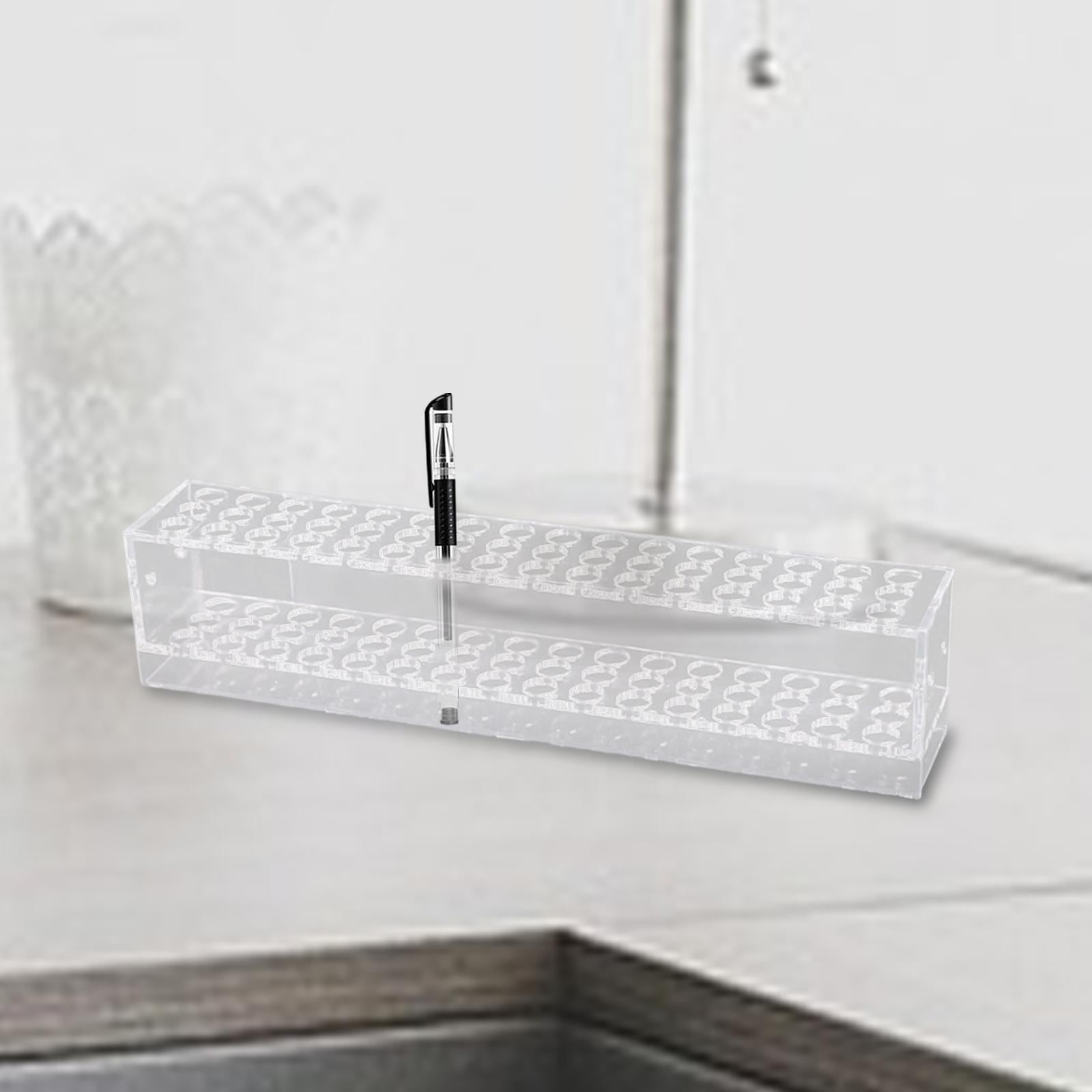 figatia 2xClear Pen Display Stand Multi Slots Simple for Markers Makeup Brush Bathroom 1 Layer 48 Holes
