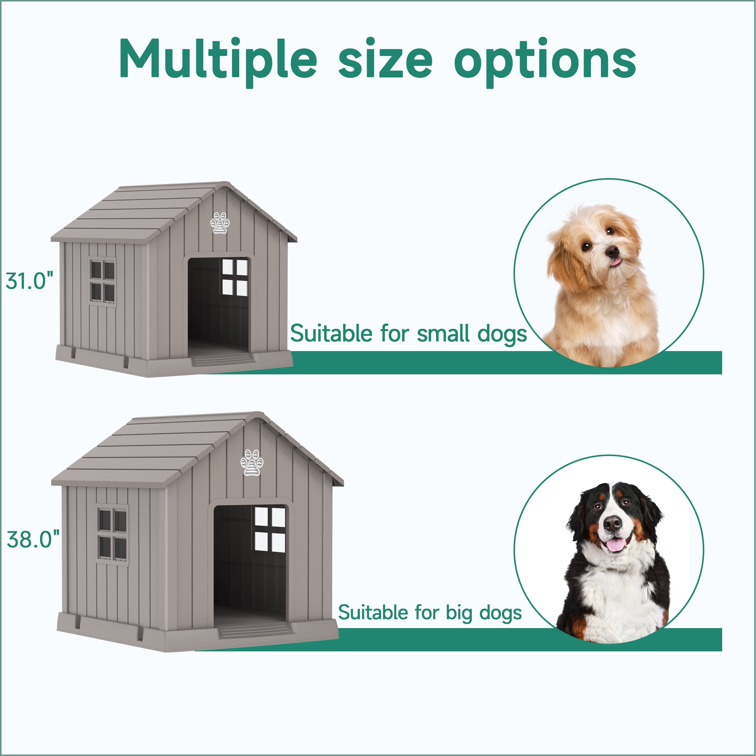 Dog House Indoor Outdoor for Small to Large Sized Dogs Indoor Outdoor Doghouse Puppy Shelter with Elevated Floor, Easy to Assemble (Light Brown, 38Inch(37.8 * 40.87 * 38.82))