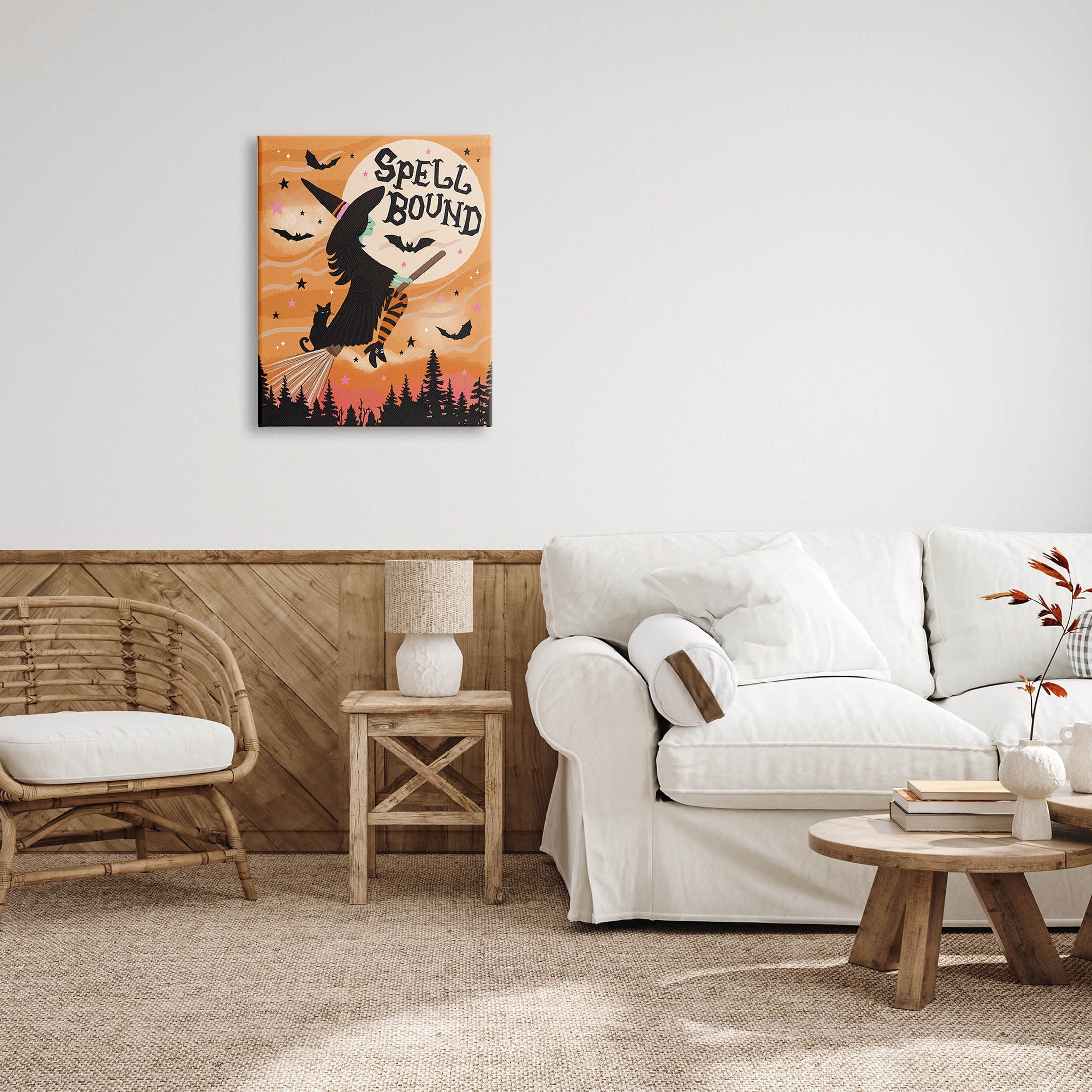 Spell Bound Witch Flying Moonlit Sky Holiday Graphic Art Gallery Wrapped Canvas Print Wall Art