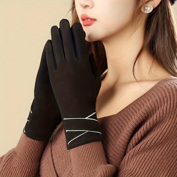 Elegant Cross Cuff Gloves Short Simple Thick Warm Touchscreen Gloves Autumn Winter