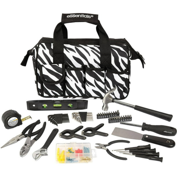 Essentials 53-Piece Around-The-House Tool Kit with Zip-Up Tool Bag, Zebra