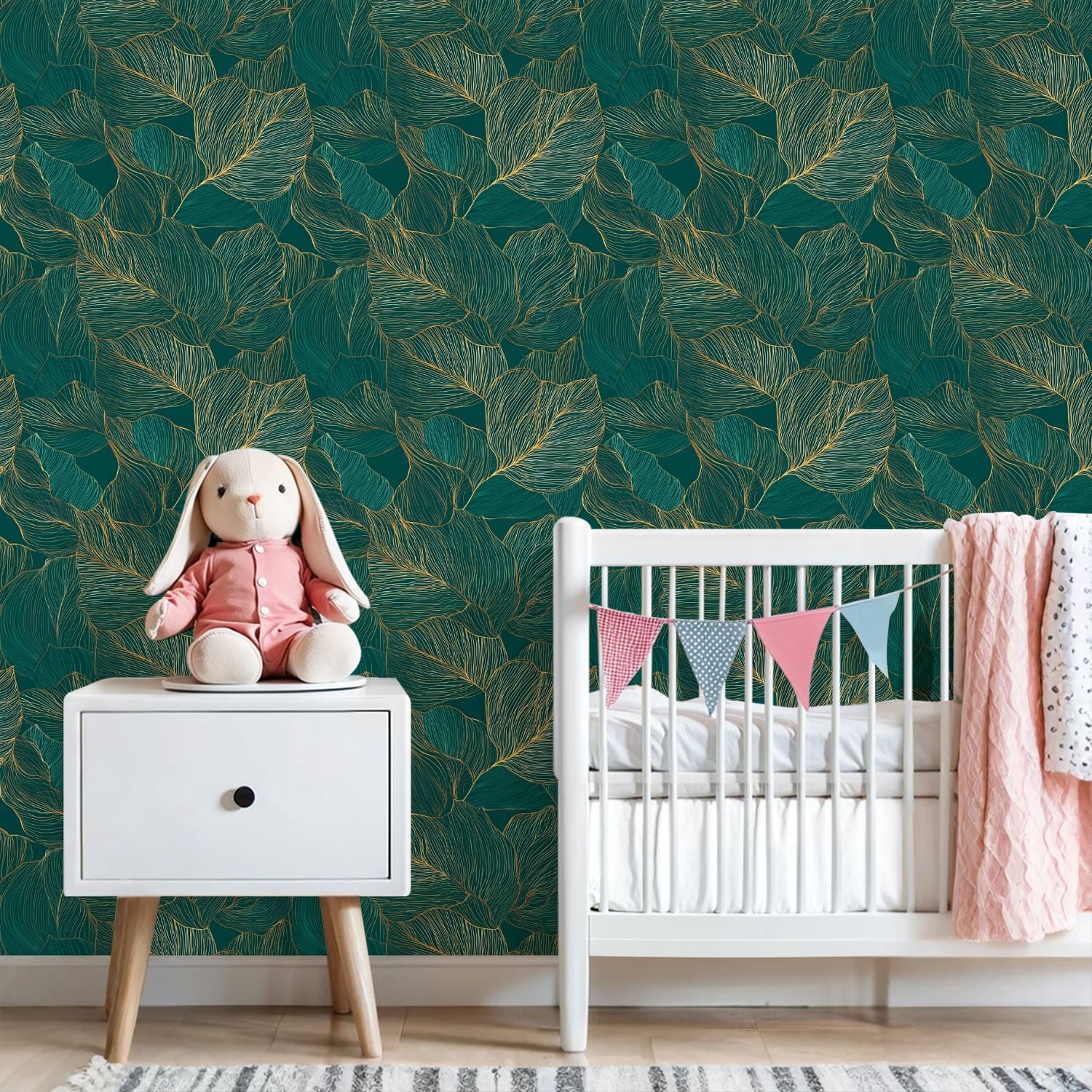 Peel and Stick Wallpaper 23.6in x 9.8ft Abstract Botanical Delicate Golden Leaf Lines Dark Green Contact Paper Vinyl Self-Adhesive Removable Wall Paper for Bedroom DIY Home Decor Renter Friendly
