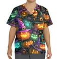 thumbnail image 4 of MLQIDK Halloween Print Scrubs for Men Nurse Uniforms Short Sleeve Halloween Nursing Tops Fun V Neck Scrub Shirts Pumpkin Ghost Bat Printed Nurse Uniforms Earthy Yellow S, 4 of 4