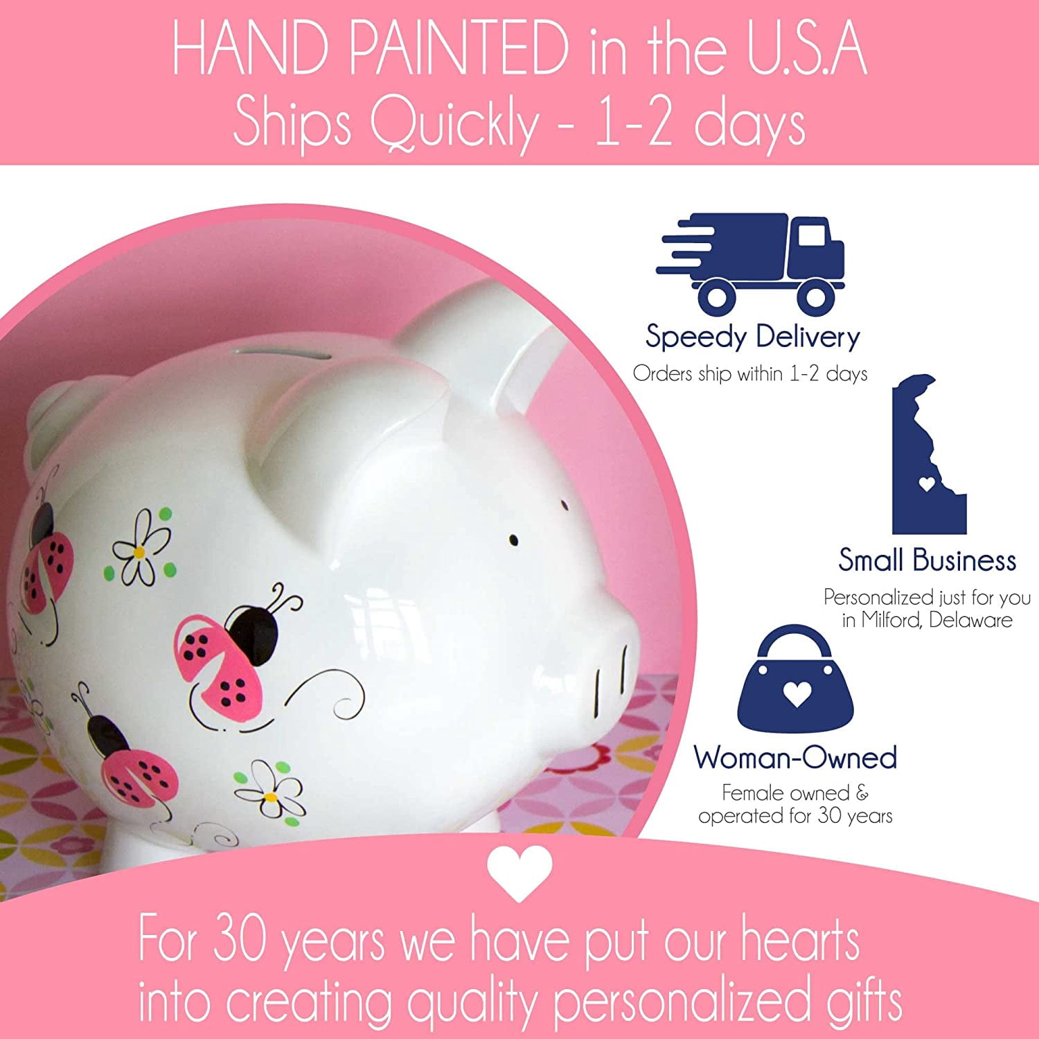 Personalized Hand Painted Rosie Posie Piggy Bank