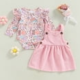 thumbnail image 5 of Douhoow Baby Girls Dress Set, Long Sleeve Rabbit Flower Print Romper+Suspender Dress, 5 of 9