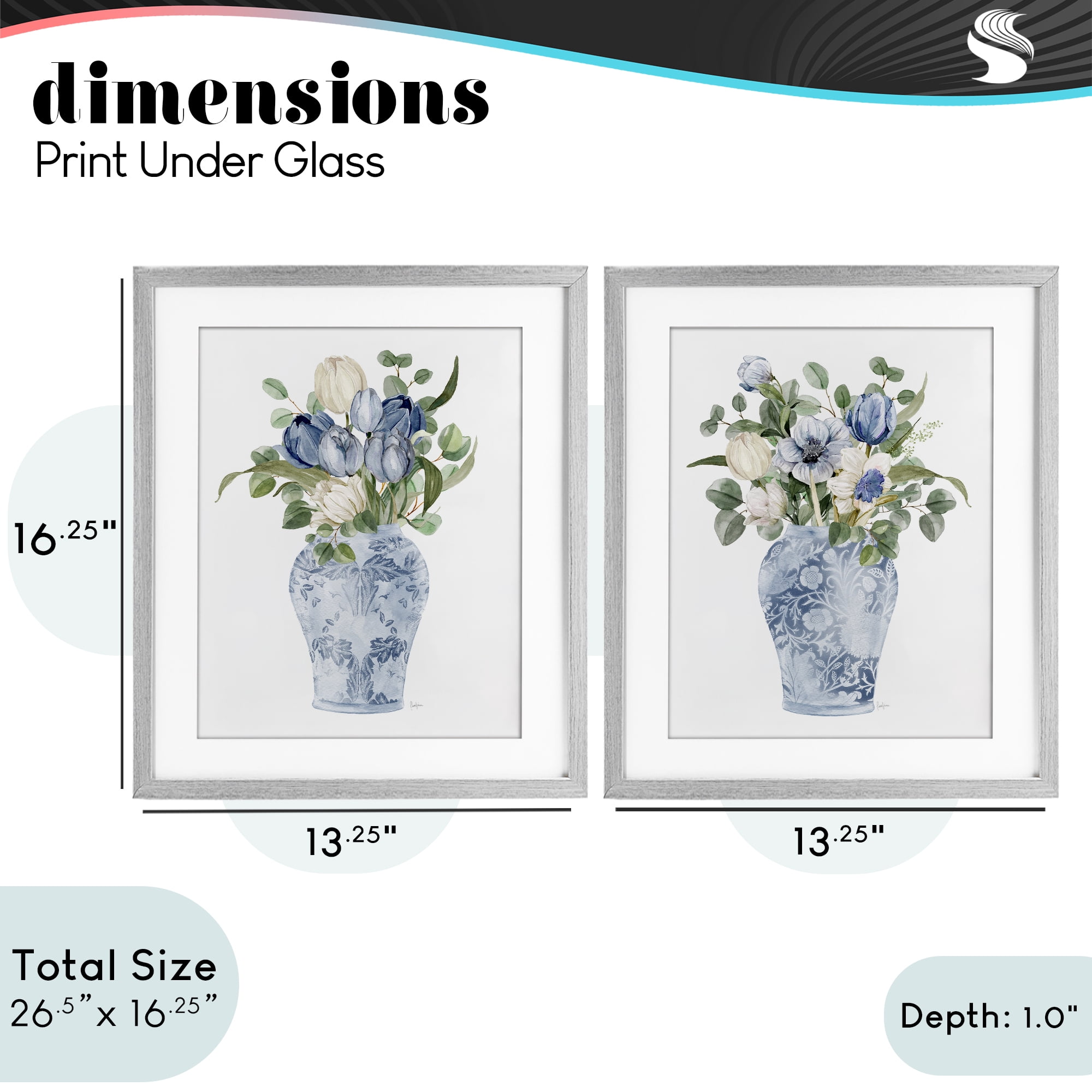 Stupell Industries Ornate Vase Tulip Collection 2 Piece Gray Framed Print Under Glass Set, design by Livi Finn