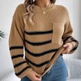 thumbnail image 2 of CheerKidz Womens Casual Fashion Knitwear Long Sleeve Round Neck Printed Sweater Stylish Lightweight Soft Tops for Spring Summer Daily Wear(Khaki#1,M), 2 of 8