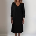 thumbnail image 4 of GUACER V Neck Midi Dresses for Women Solid Long Sleeve Soft Casual Slim Fit Dresses for Fall Winter Lounge Wedding Guest Gift, 4 of 7
