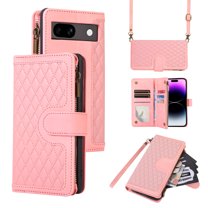 Dteck for Google Pixel 7A Case, iPhone XR Wallet Case with 9 Card Slots, PU Leather Magnetic Flip Zipper Purse Wristlet Strap Crossbody Lanyard Kickstand Phone Case 6.1 Inch,Pink
