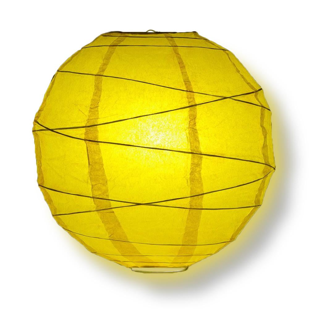 Quasimoon 8' Yellow Round Paper Lantern, Crisscross Ribbing, Hanging Decoration by PaperLanternStore