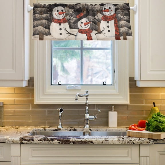 Trees Christmas Snowman Curtain Valances Farmhouse Design Window Treatment Decor Blackout Rod Pocket for Windows Living Room Kitchen 54" x 18"